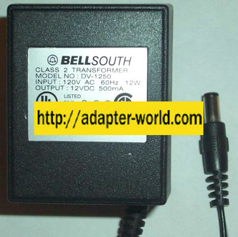 BELLSOUTH DV-1250 AC ADAPTER 12VDC 500MA POWER SUPPLY